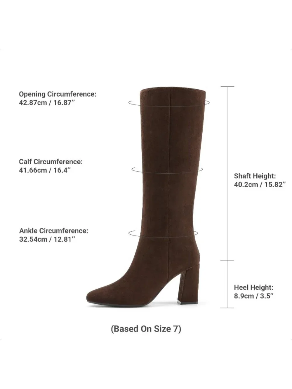 Women's Brown Suede Sleek Modern Style Block Heel Square Toe Knee High Boots